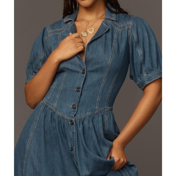 Pilcro Short-Sleeve Denim Midi Shirt Dress 22W PLUS SIZE - Picture 2 of 3